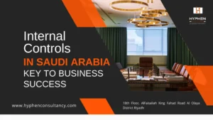 Infographic showing internal controls in Saudi Arabia framework for risk management, governance, and compliance